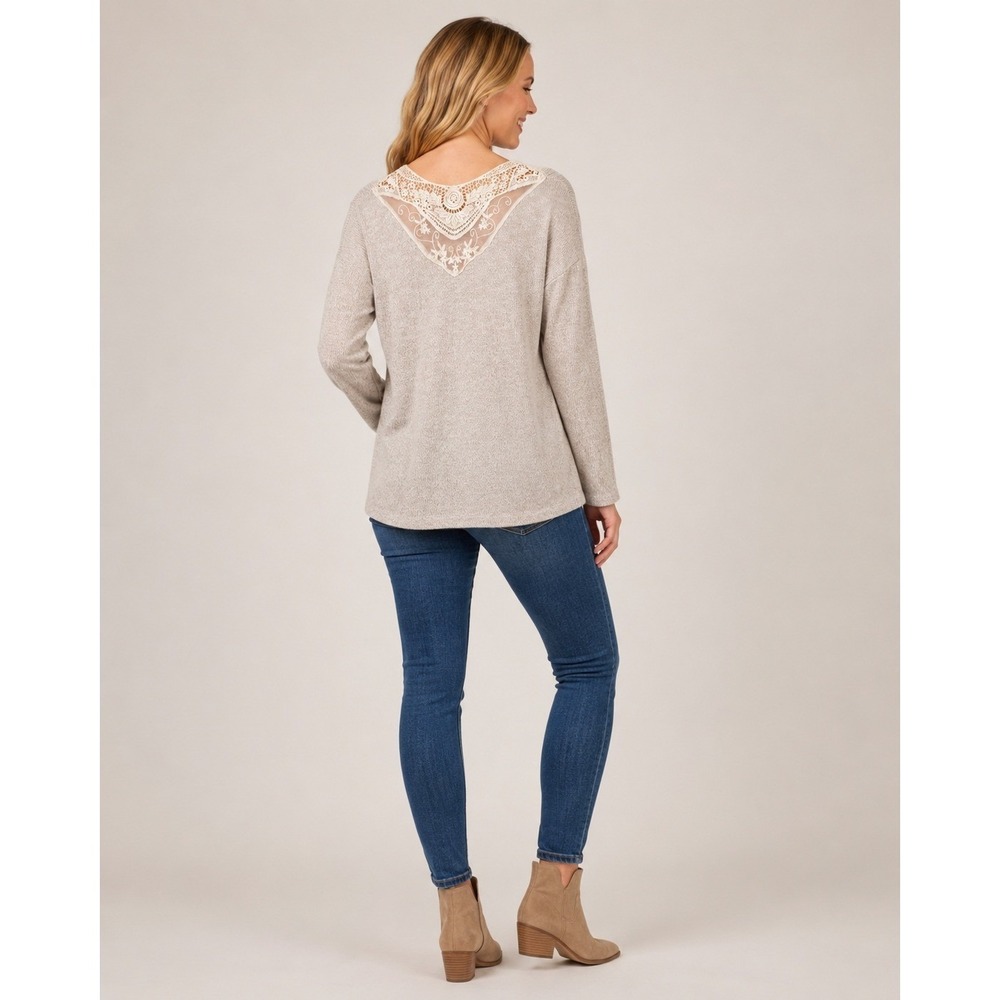 American Eagle Sweater Womens Medium Oatmeal Chenille Knit Lace Back Boho